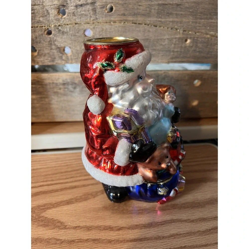 Vtg Traditions Hand Blown SANTA CLAUSE Tea Light Candle Holder Handpainted 6